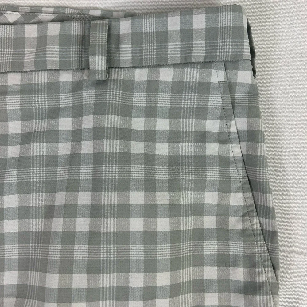 Nike Dri Fit Golf‎ Shorts Flat Front Pockets Gray White Plaid Gingham Mens 40